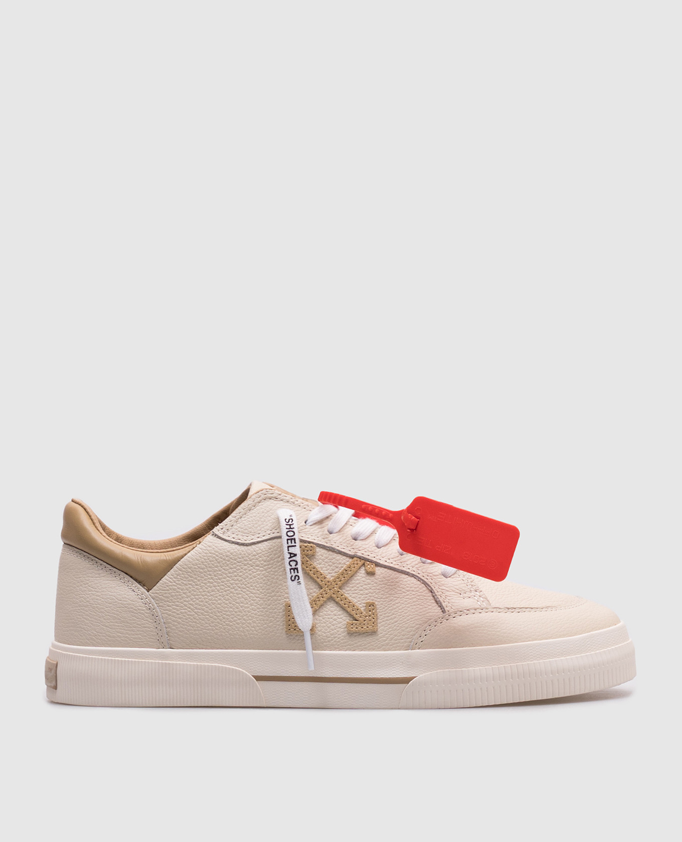 

Бежевые кожаные кеды NEW VULCANIZED с логотипом, Бежевый, Кеды