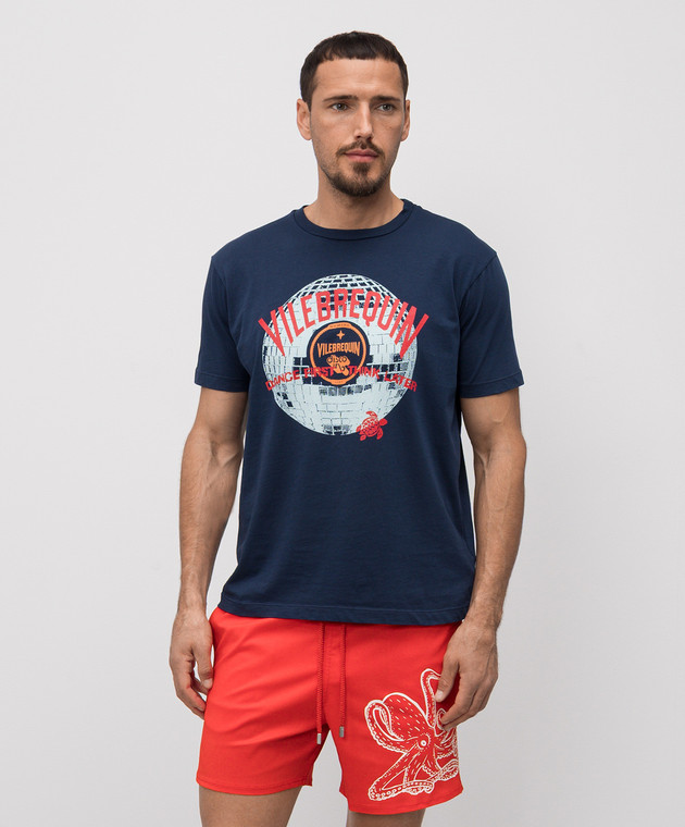 Vilebrequin Синяя футболка Disco Ball с принтом логотипа PTSC9025 изображение 3