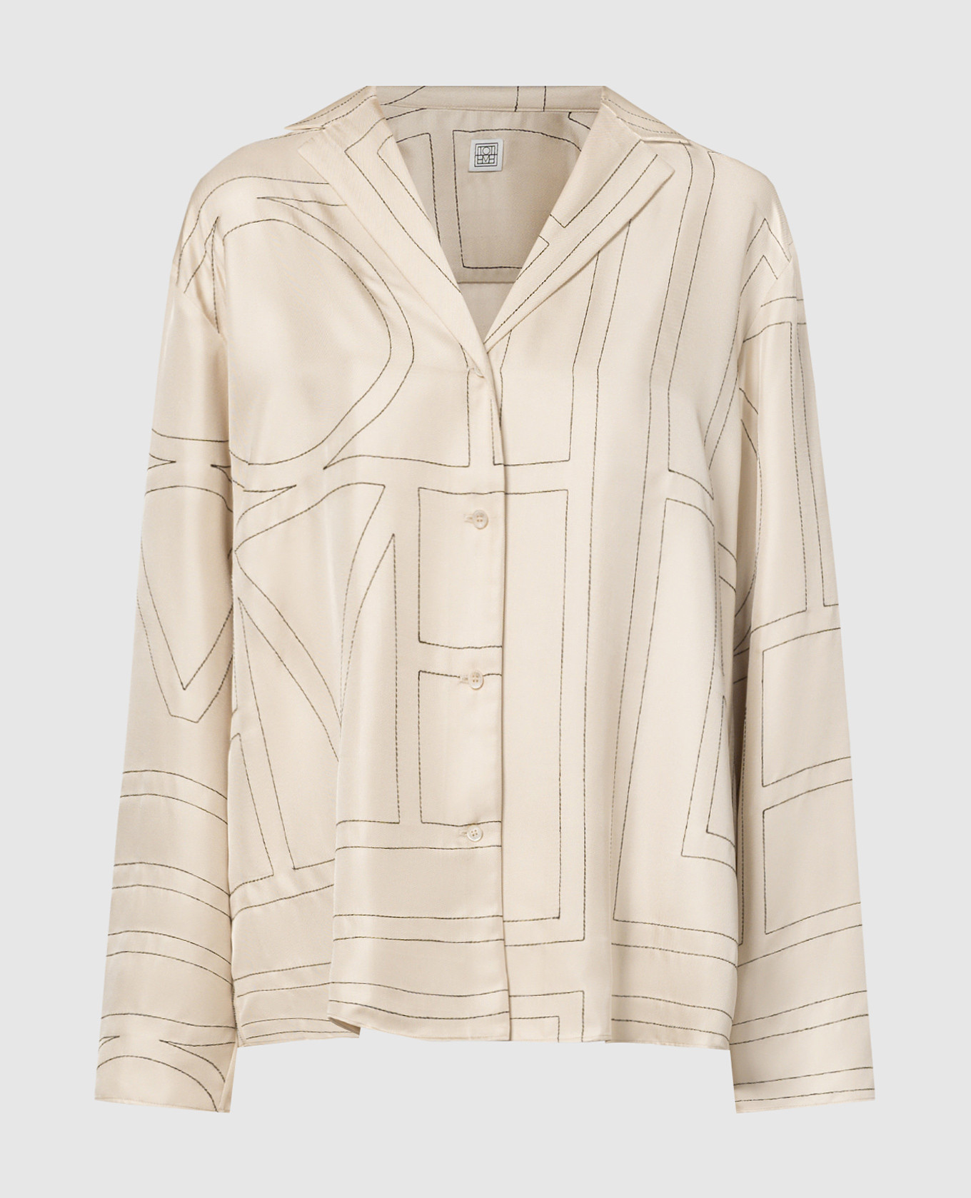 

Бежевая рубашка из шелка с вышивкой логотипа, Бежевый, Рубашки