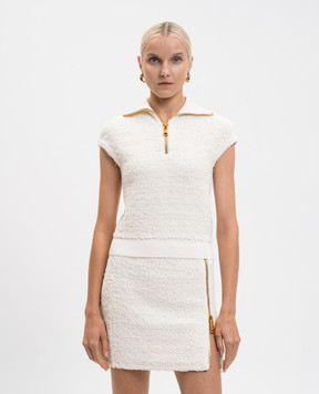 Balmain Белый твидовый топ с молнией FF0GB025KJ16