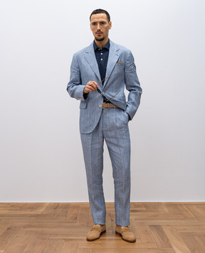 Brunello Cucinelli Блакитний піджак з льону в смужку MB4007BTD