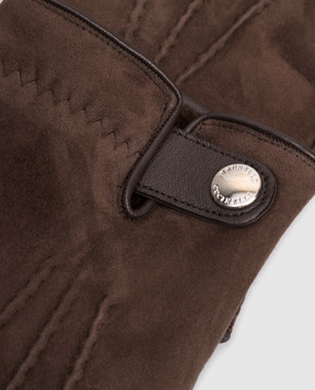 Brunello Cucinelli Коричневые замшевые перчатки на меху MPSTR93608