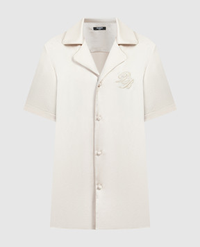 Balmain Бежевая блузка с вышивкой монограммы логотипа CH0HN085XI63