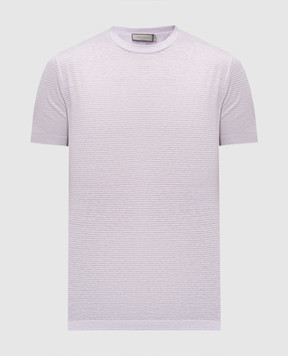 Canali Фіолетова футболка з льоном в смужку MJ02041T0003