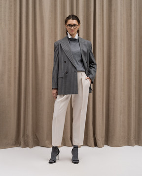 Brunello Cucinelli Бежевые брюки с шерстью с цепочкой мониль из эколатуни MP580P8562
