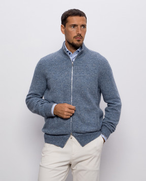 Brunello Cucinelli Голубой кардиган с шерстью альпаки и шелком MOH709216