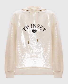 Twinset Бежевые худи в пайетке с логотипом 251LL2SAA