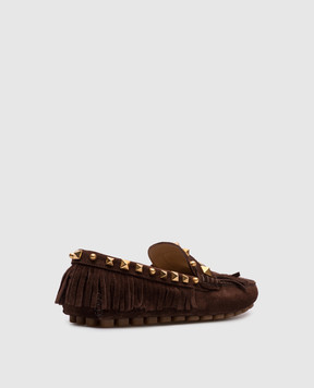 Valentino Коричневые замшевые мокасины Rockstud с бахромой. 6W2S0LL2KAD