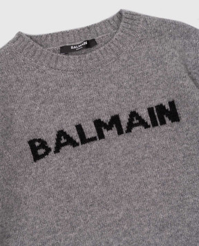 Balmain Дитячий сірий джемпер з вовни та кашеміру з логотипом BV9P60Z2418410