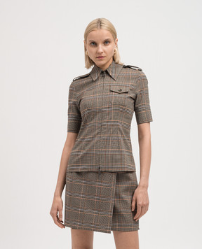 Max Mara Sportmax Коричнева сорочка PIRANIA з вовною в клітинку PIRANIA