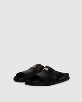 Dolce&Gabbana Чорні шкіряні шльопанці з логотипом A80506A9Q67