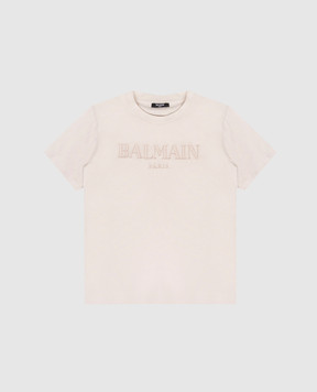 Balmain Дитяча бежева футболка з вишивкою логотипа BX8P41Z31861214