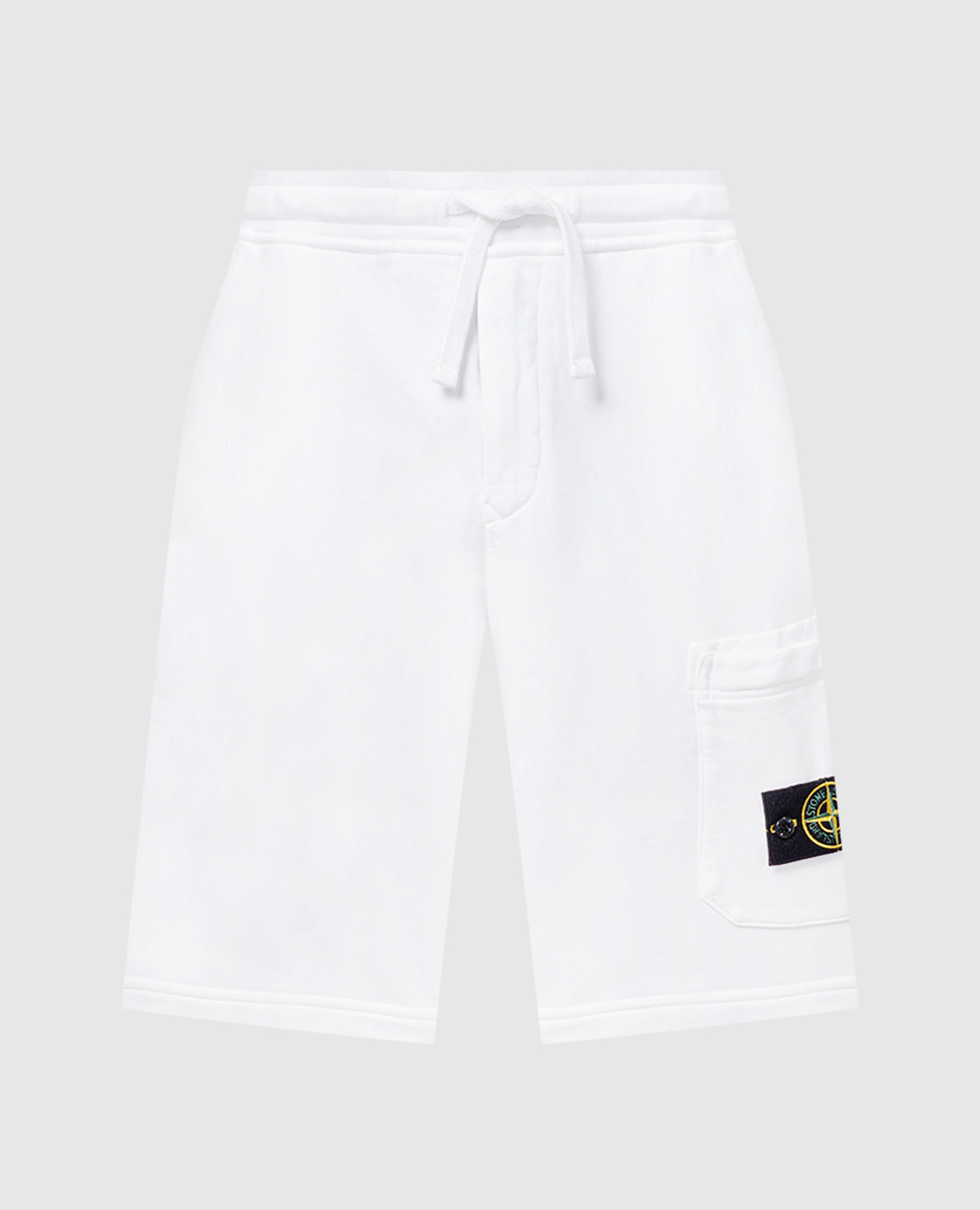 White shorts with removable logo patch