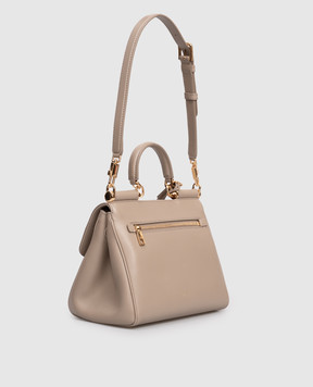 Dolce&Gabbana Бежева шкіряна сумка-сетчел Sicily з логотипом BB7781B7321
