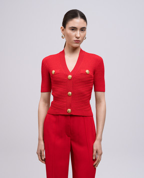 Balmain Червоний кардиган з коротким рукавом у візерунок EF0KL225KI42