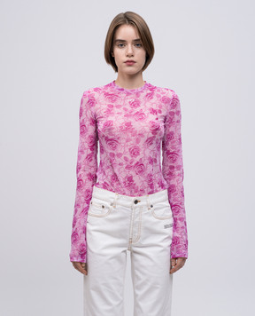 Off-White Розовый топ с сеткой в цветочный принт. OWAD136S25JER002