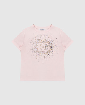 Dolce&Gabbana Детская розовая футболка с кристаллами L5JTNKG7N6B36