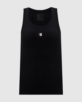 Givenchy Черный топ в рубчик с металлической эмблемой 4G BW70CH3YHY
