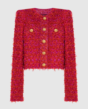 Balmain Червоний укорочений кардиган з люрексом та паєтками EF1SK248KB19