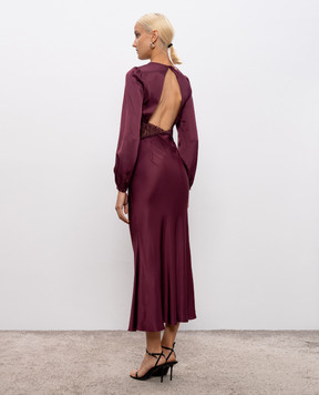 Twinset Бордова сукня максі з мереживом макраме 252TP2482