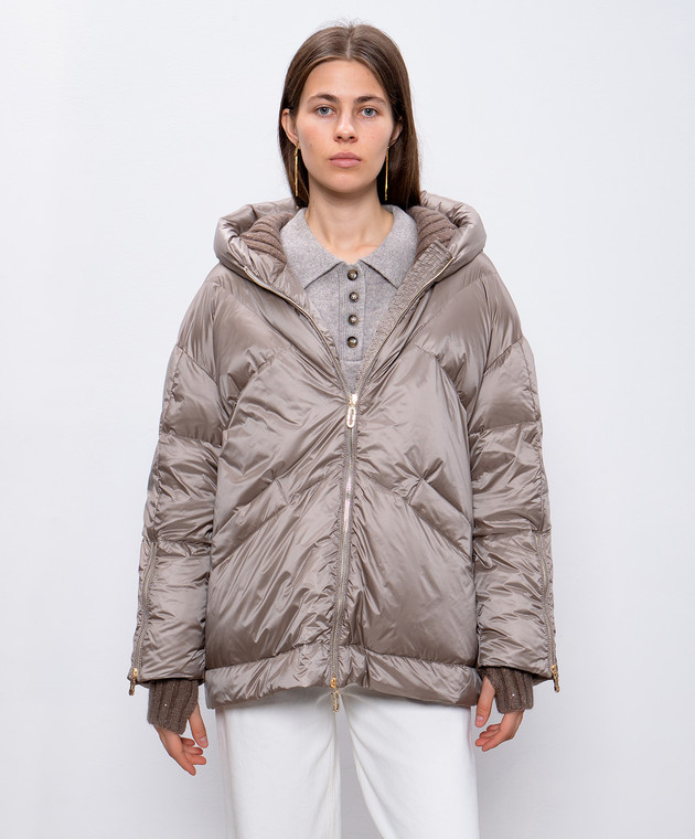 Stilnology Бежевая пуховая куртка с логотипом 75T554 изображение 3