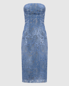 Ermanno Scervino Синее платье миди в цветочный узор D462Q750QMV