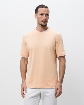 Brunello Cucinelli Оранжевая футболка с эффектом наложения слоев M0B137427