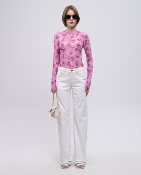 Off-White Розовый топ с сеткой в цветочный принт. OWAD136S25JER002