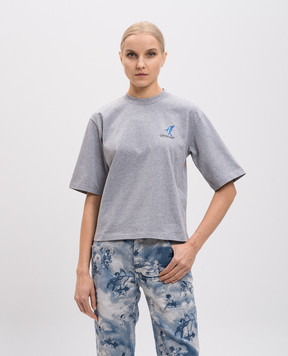 Off-White Серая футболка с принтом Fresco OWAA124S25JER003