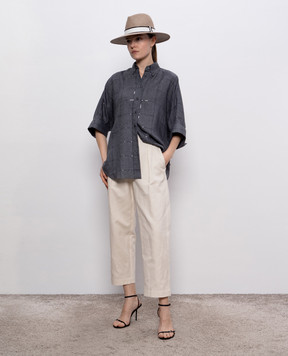 Brunello Cucinelli Серая рубашка из льна с пайетками MM633RH716