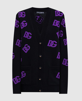 Dolce&Gabbana Чорний кардиган з вовни у візерунок DG FXJ36TJCVYX