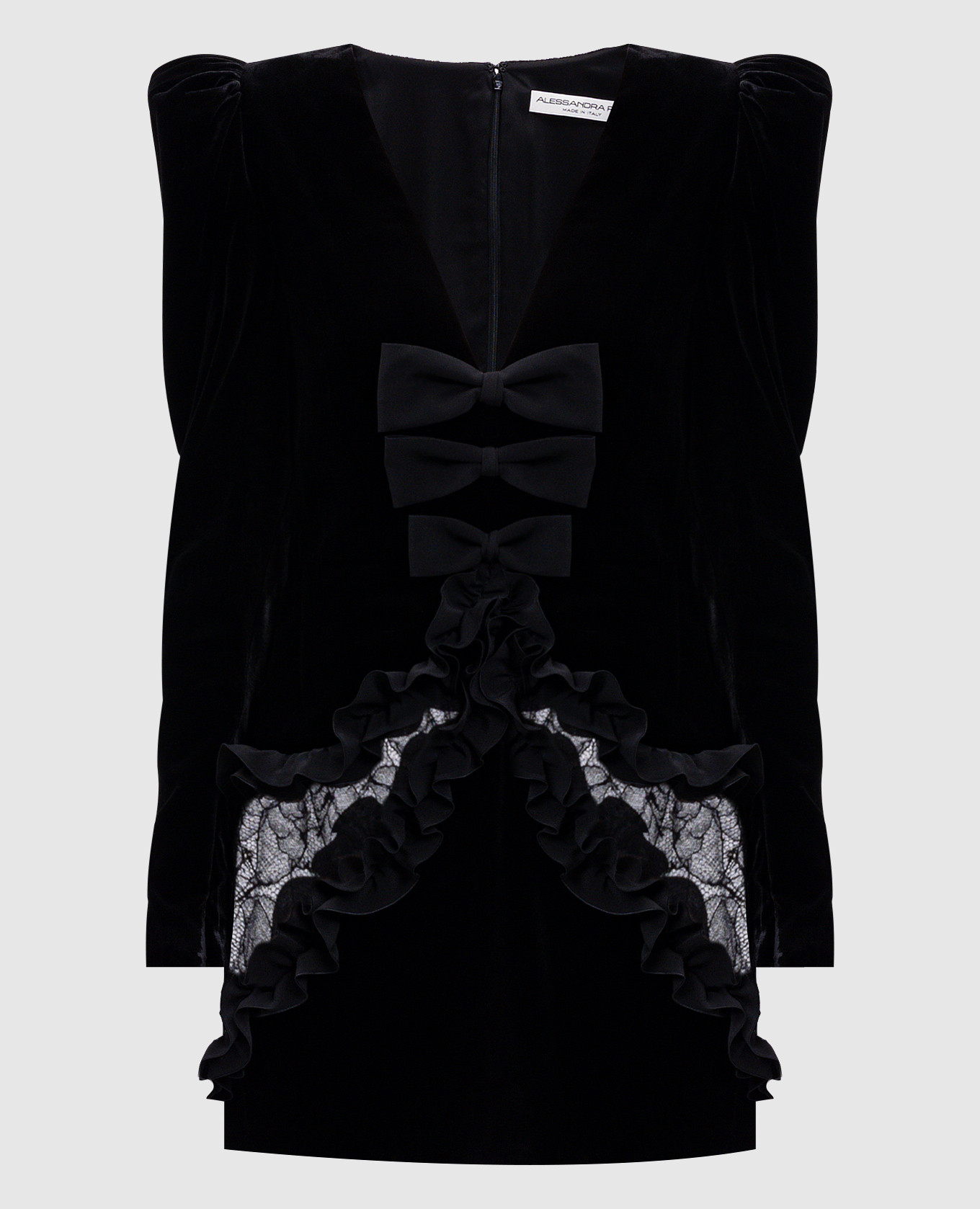 

Черное бархатное платье мини с акцентными плечами, Черный, Коктейльные платья