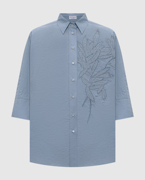 Brunello Cucinelli Голубая блузка с цветочной аппликацией M0F79RJ516