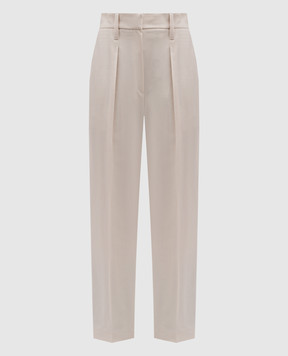Brunello Cucinelli Бежевые брюки с шерстью с цепочкой мониль из эколатуни MP580P8562