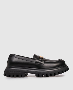 Dolce&Gabbana Дитячі чорні шкіряні лофери з логотипом DG D11351A1065