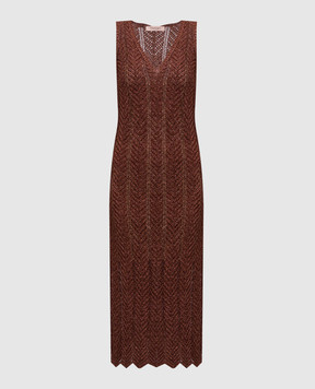 Twinset Коричнева сукня міді з люрексом 251TT319A