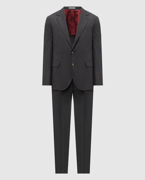 Brunello Cucinelli Серый костюм из шерсти в полоску MV410LDTH