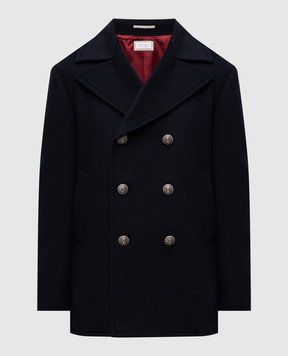 Brunello Cucinelli Синє двоборте укорочене пальто з вовни MY4967026K