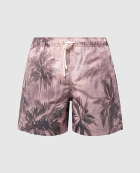 Palm Angels Коричневые шорты для плавания с принтом Sunset Palm PMFD012S25FAB002