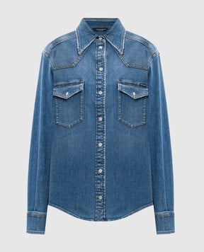 Dolce&Gabbana Синя джинсова сорочка з патчем логотипа F5T64DG8NR6