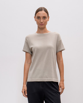Brunello Cucinelli Бежевый топ с кашемиром и шелком с люрексом. M41810000
