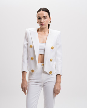 Balmain Белый укороченный жакет с акцентной брендовой фурнитурой EF1SC225VF21
