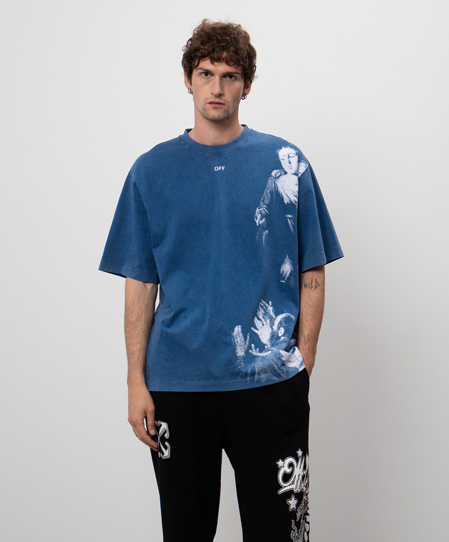 Off-White - Синяя футболка Blurred Mary OMAA120F24JER009