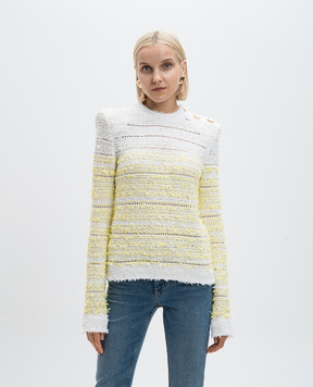 Balmain Белый твидовый свитер с пайетками DF1KD005KG71