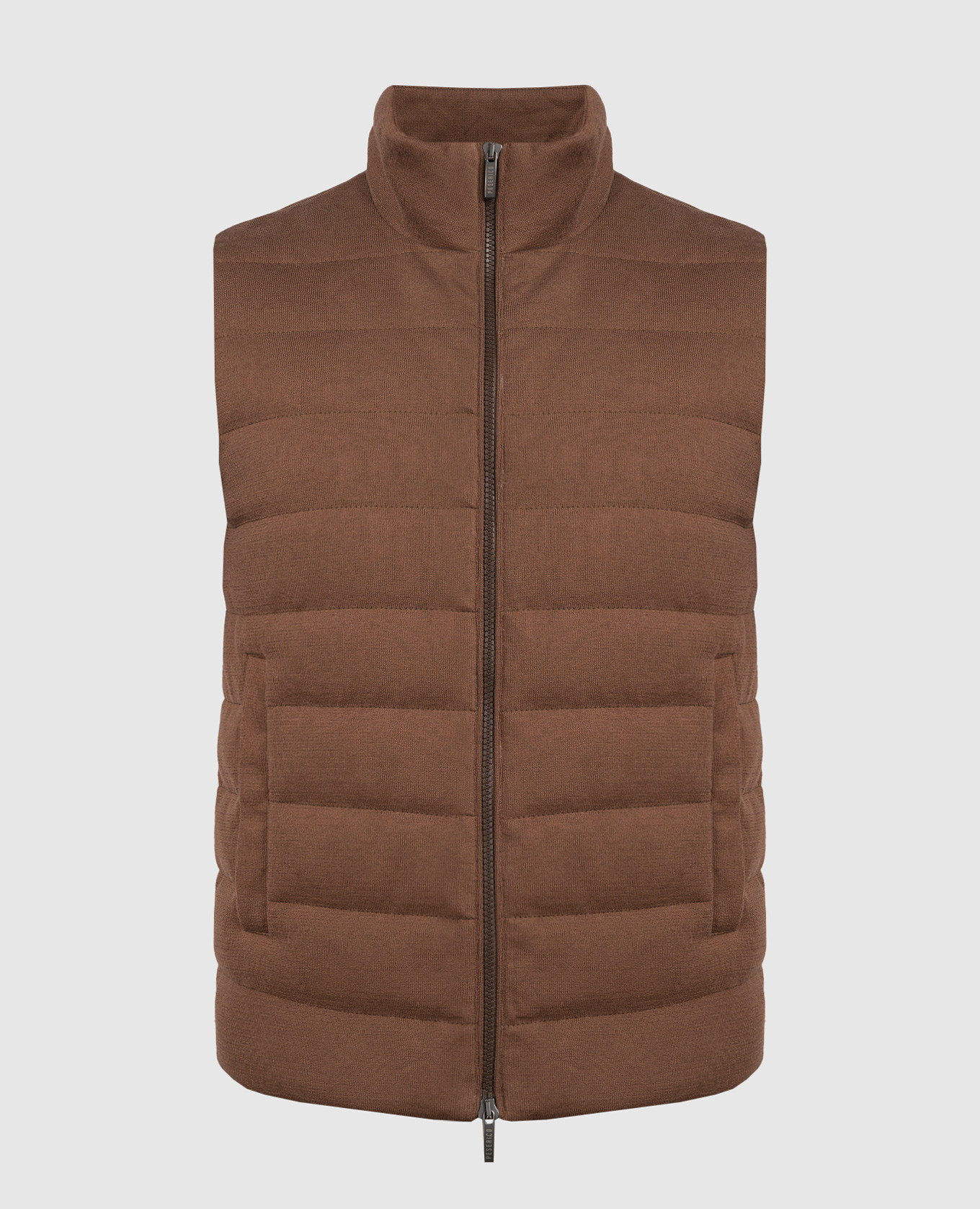 Brown down vest with logo