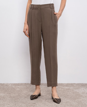 Brunello Cucinelli Коричневі штани з льоном та ланцюжком моніль MH126P8292