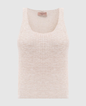 Twinset Бежевый топ с льном в рубчик с люрексом 251TP3370