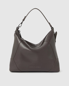 Brunello Cucinelli Коричнева шкіряна сумка BC Duo з логотипом MBTKD2738