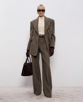 Ermanno Scervino Коричневі штани з вовни, шовку та кашеміру у візерунок D476P718OQR