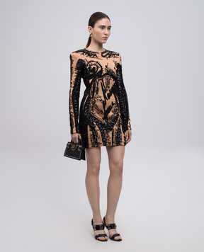 Balmain Бежева сукня міні у вишивку EF1R9268PC72